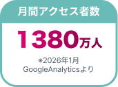 月間アクセス者数 1380万人 ※2026年1月Google Analyticsより